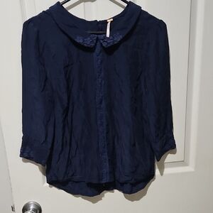 Free People Navy Blue Women's Silky Blouse Size Small
